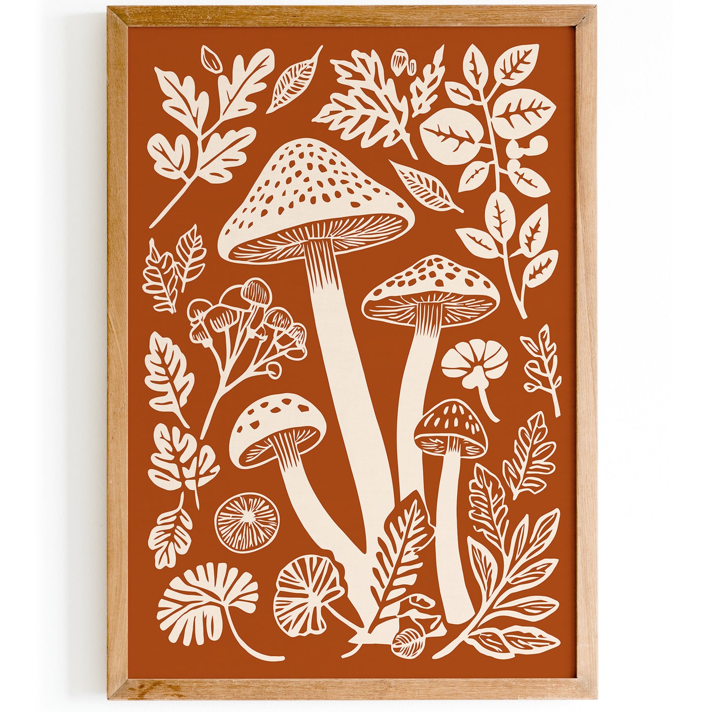 Burnt Orange Mushrooms Wall Art Print