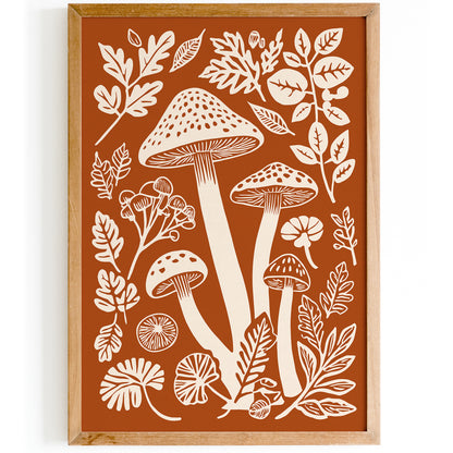 Burnt Orange Mushrooms Wall Art Print