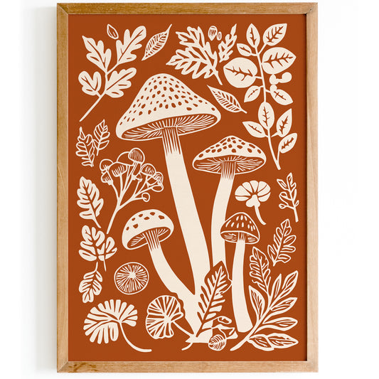 Burnt Orange Mushrooms Wall Art Print