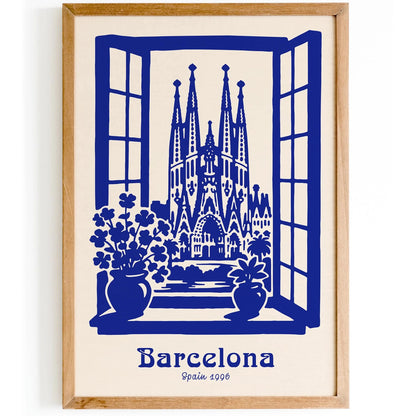 Barcelona Spain Scenic Art Print - Blue Travel Poster