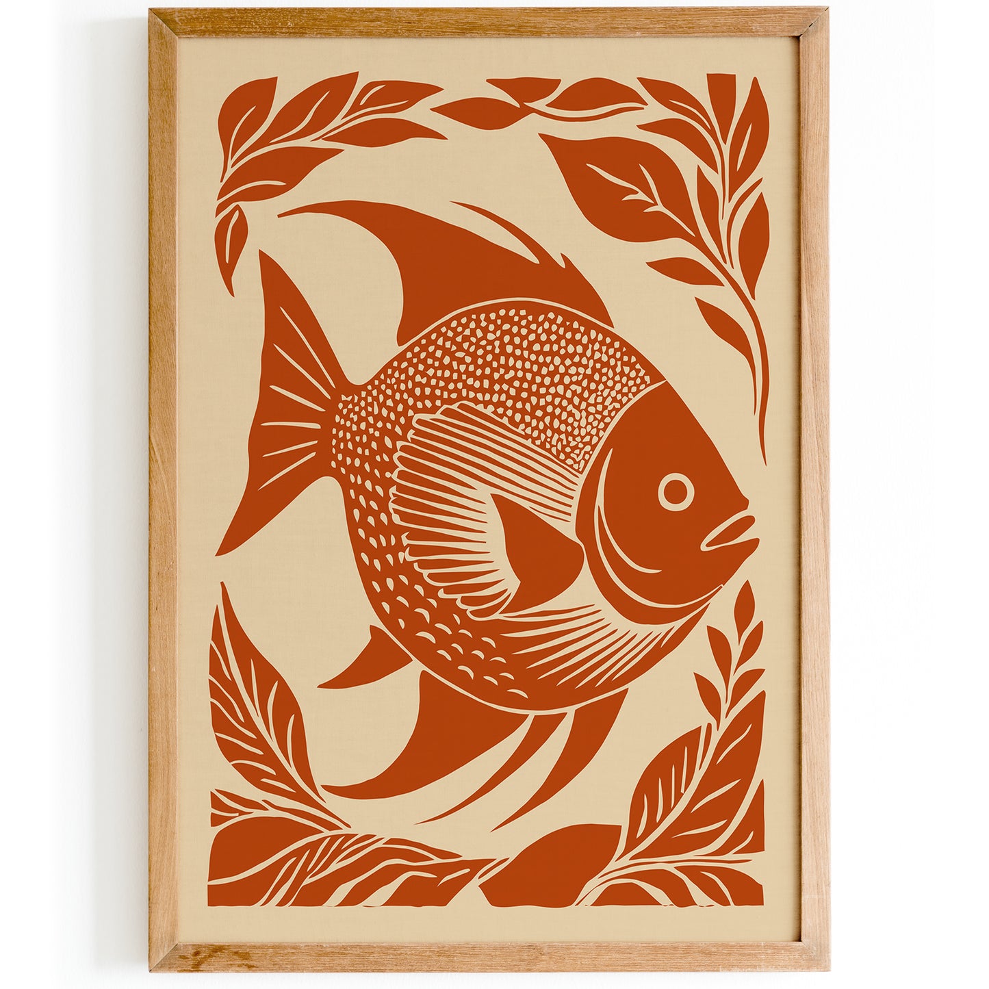 Vintage Linocut Fish Print - Retro Wall Art