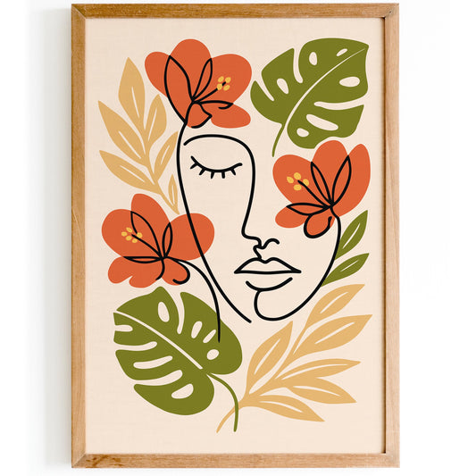 Abstract Line Art Face Floral Poster