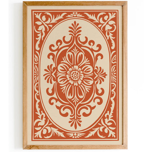 Burnt Orange Rococo Floral Ornaments Poster