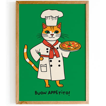 Buon Appetito Cat Pizza Lover Green Poster