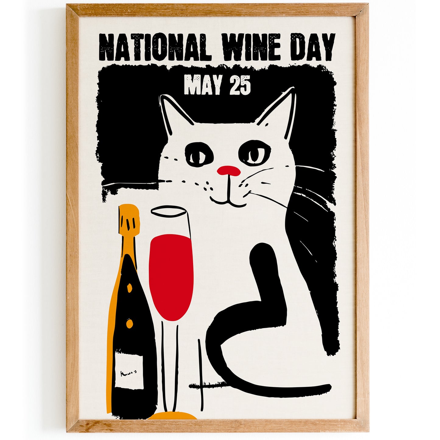 National Wine Day Quirky Cat Poster