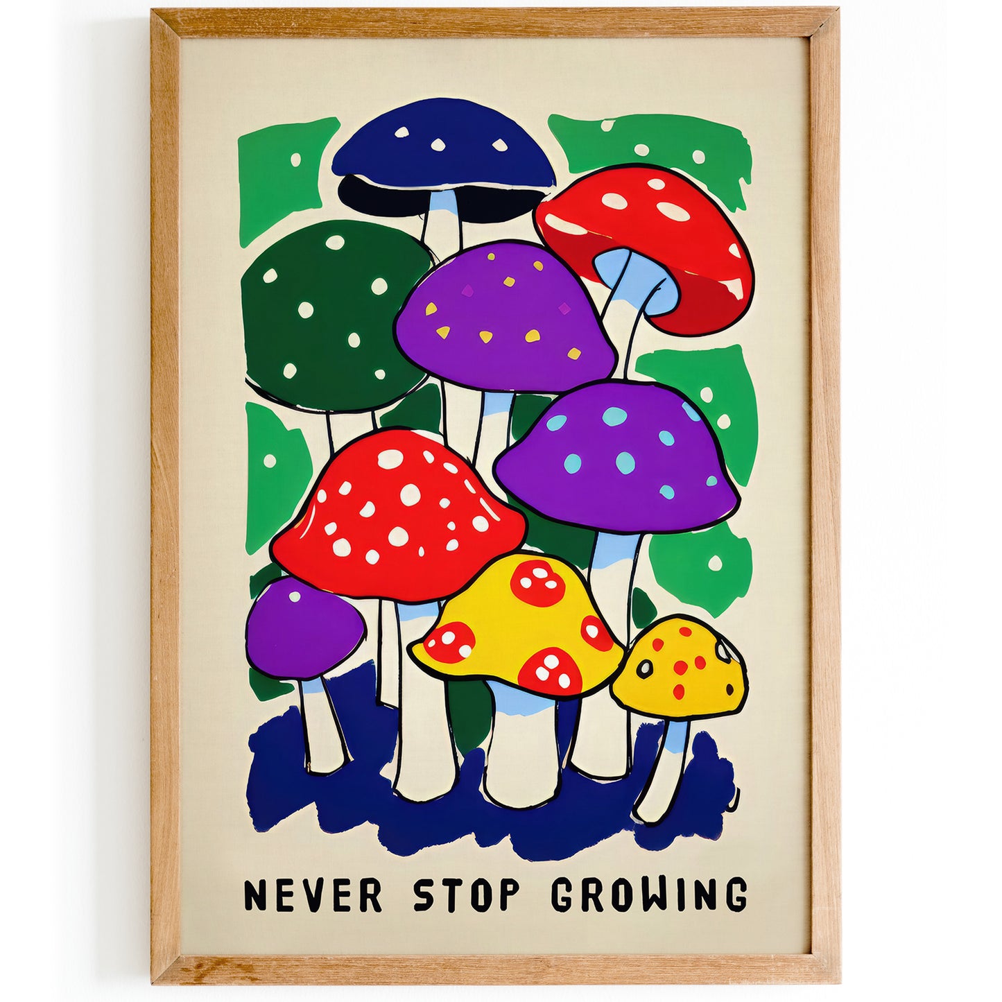 Never Stop Growing, Retro Mushroom Art Print