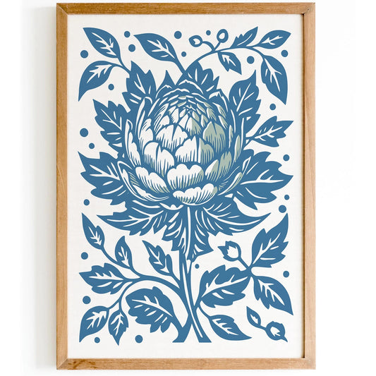 Blue and White Artichoke Modern Print