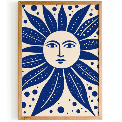 Rustic Blue Smiling Sun Wall Art