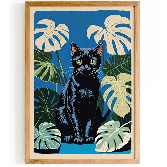 Monstera Cat Wall Art Print