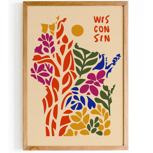 Wisconsin Colorful Retro Travel Poster