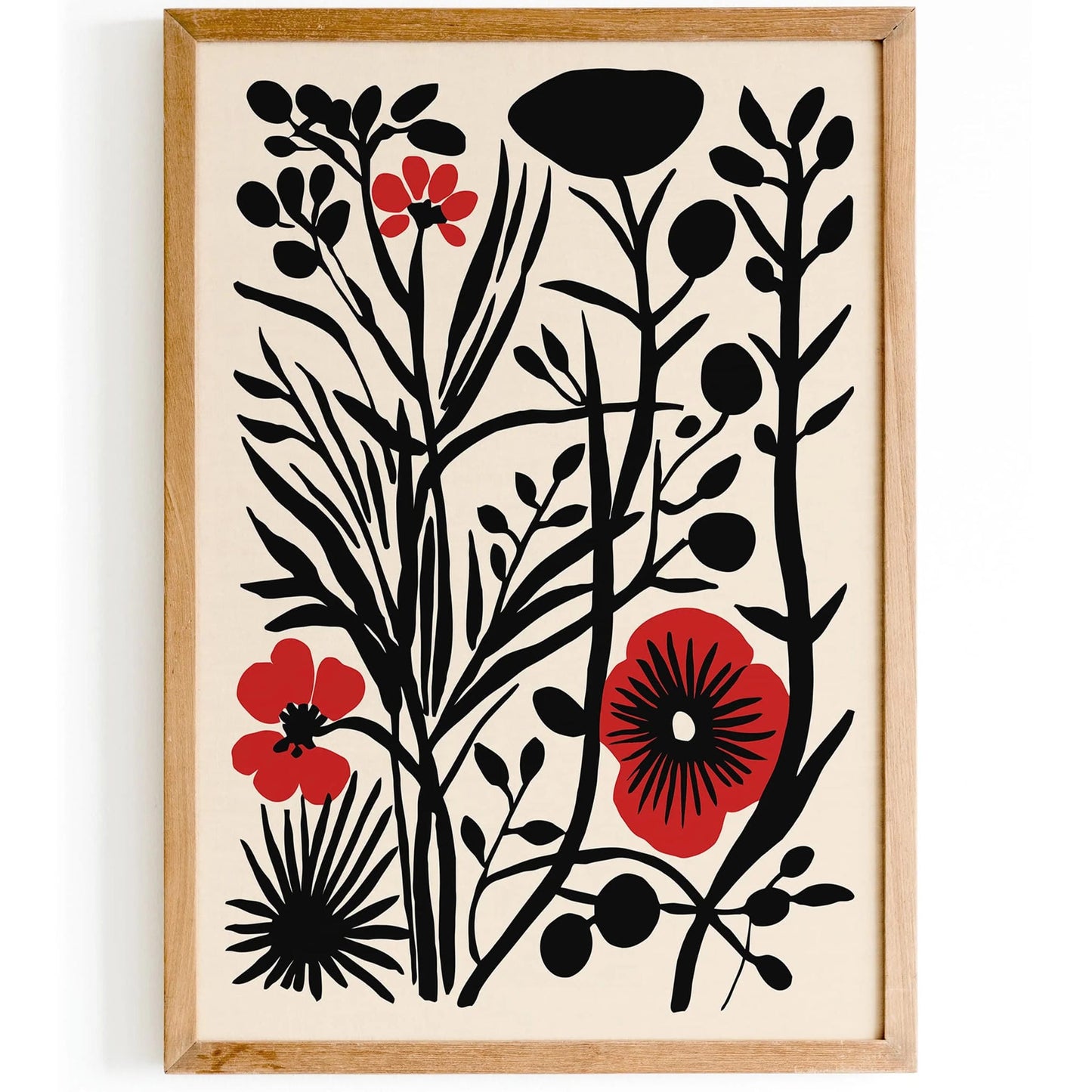 Rustic Cut Outs Floral Black and Red Poster