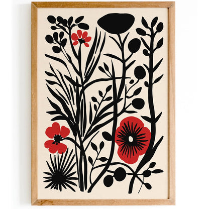 Rustic Cut Outs Floral Black and Red Poster