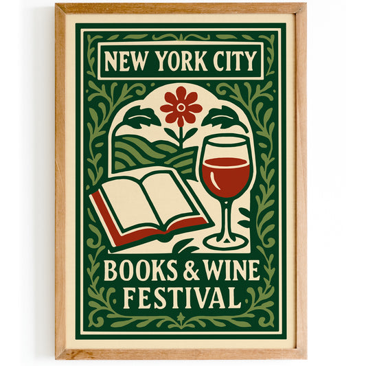 Books & Wine Festival NYC Green Art Print