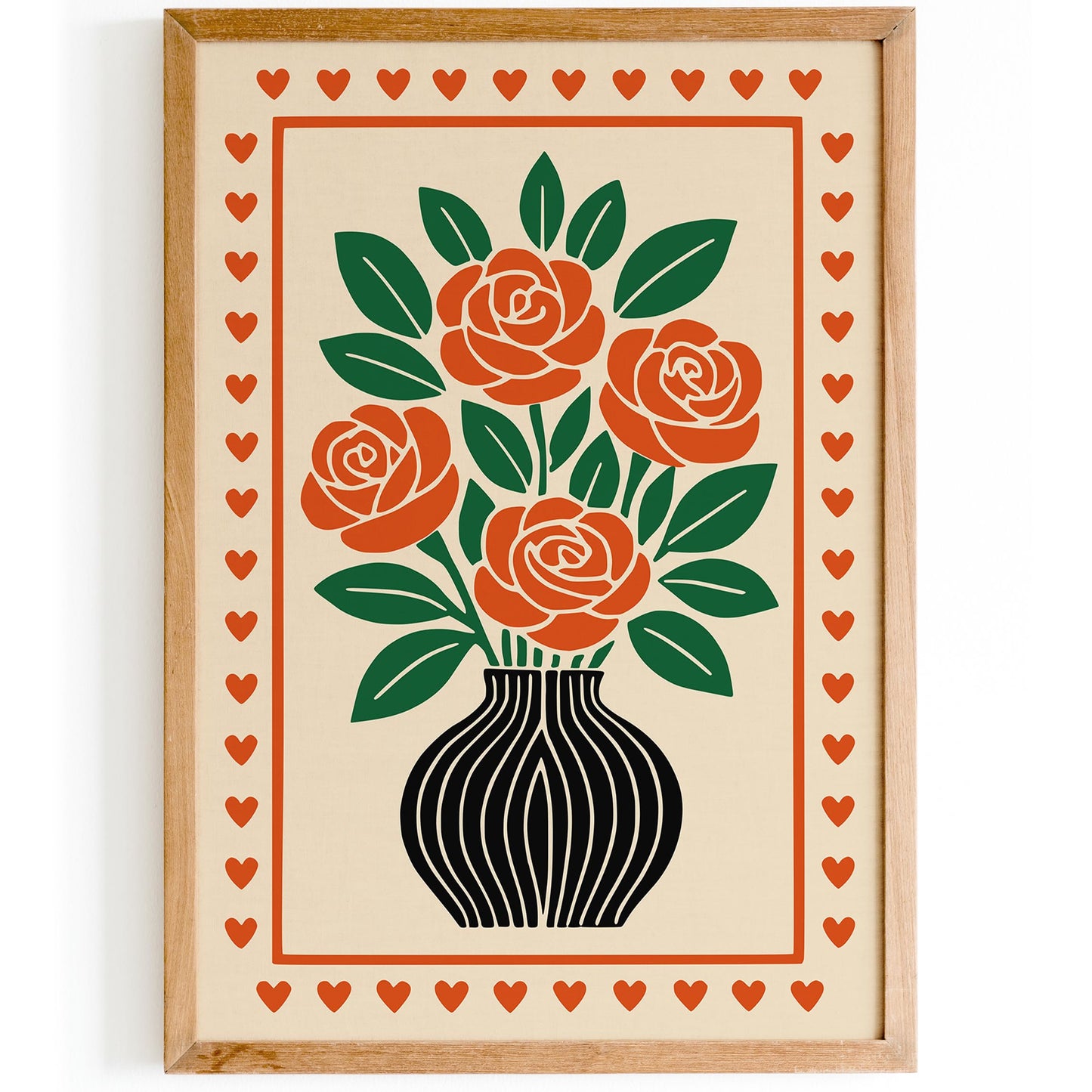 Red Roses Poster - Retro Flowers in Vase Print