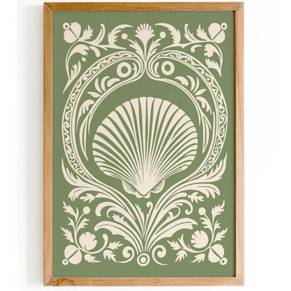 Greem Rococo Seashell Elegant Poster