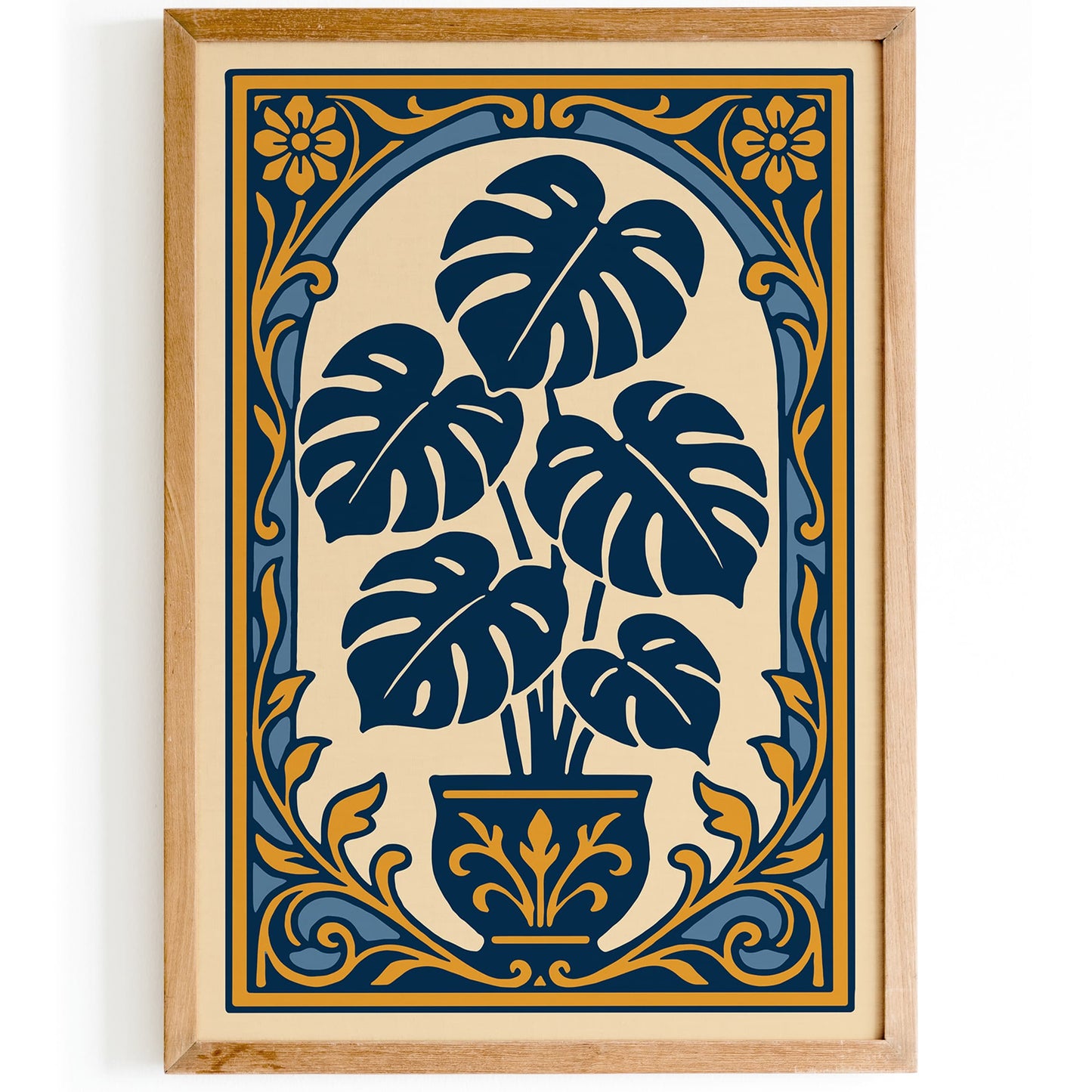 Blue Monstera Plant Art Print - Rococo Revival Style