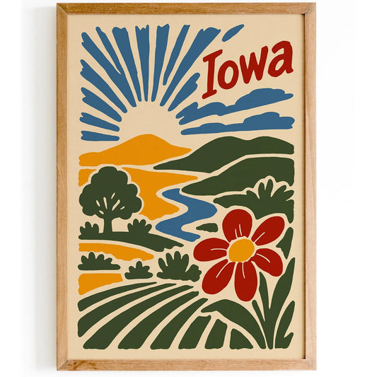 Retro Iowa Landscape Art Print