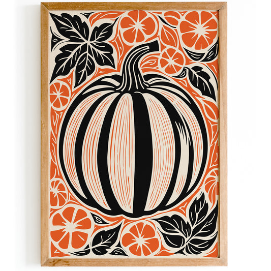 Big Pumpkin Linocut Art Print