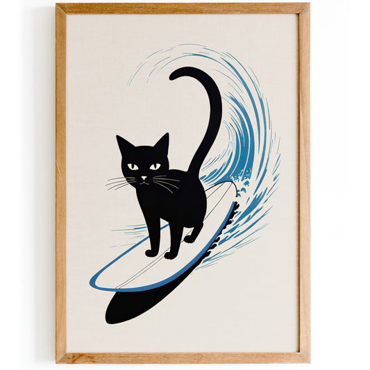 Cute Surfing Cat Art Print