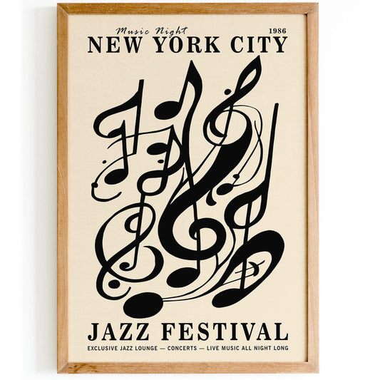 Jazz Festival NYC Poster – Music Night Vintage Wall Art