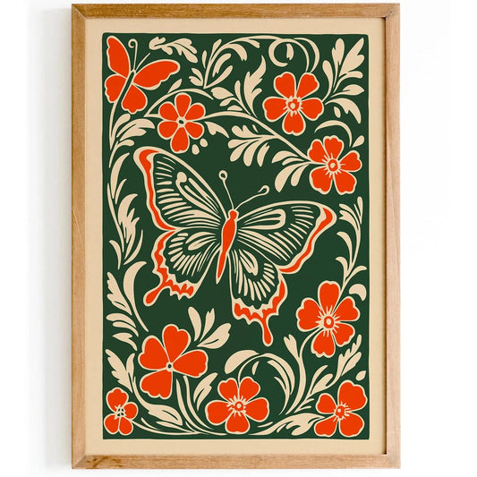 Green Butterfly Bohemian Art Print