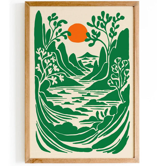 Green Tropical Landscape Print – Modern 2025 Wall Art