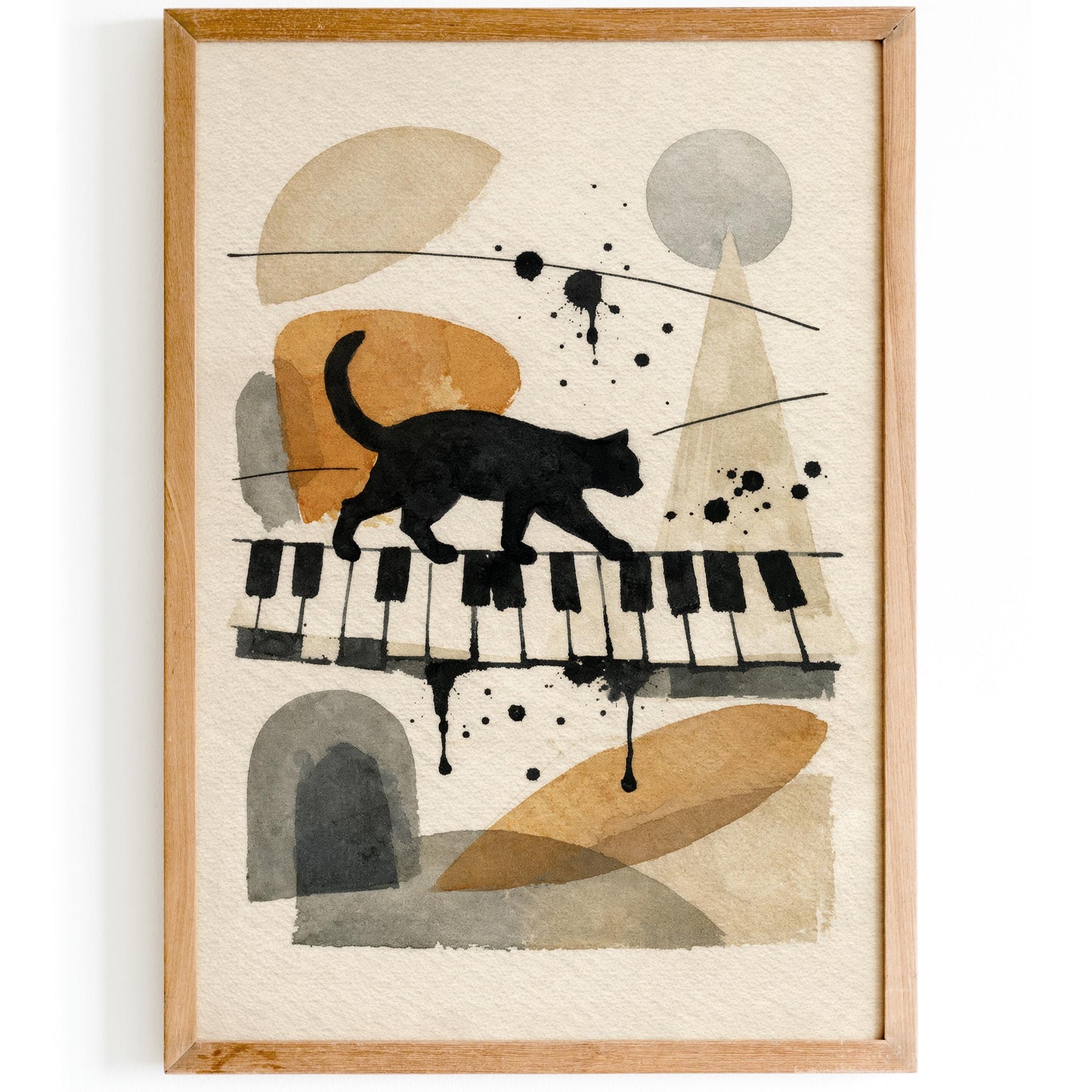 Black Cat on Piano Keyboard Art Print – Vintage Music Wall Art