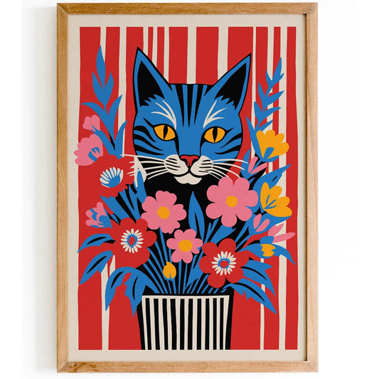 Floral Feline Wall Art Poster