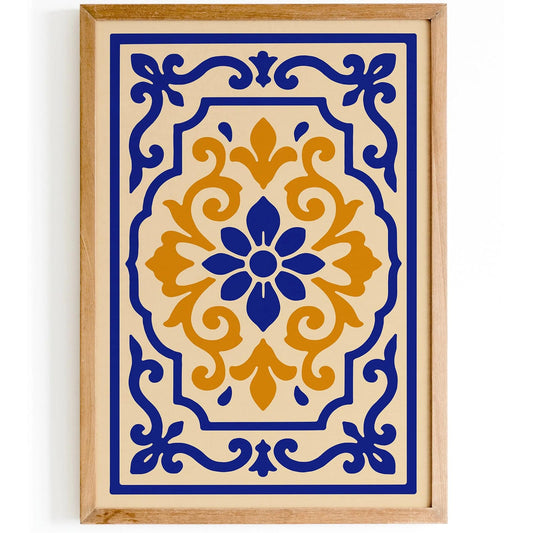 Rococo Style Ornamental Floral Blue Art Print