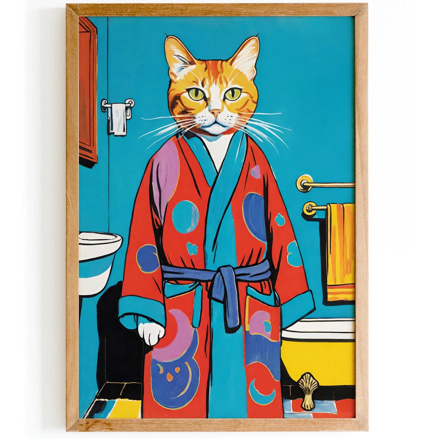 Cat in Bathrobe Pop Art Poster