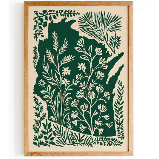 Wisconsin Map Green Poster