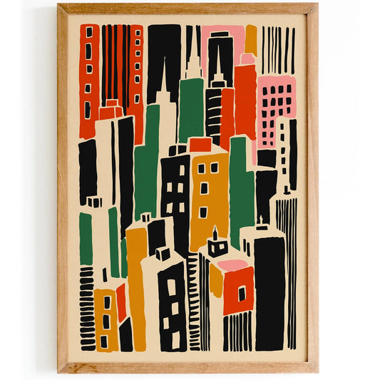 Abstract Retro NYC Buildings Poster