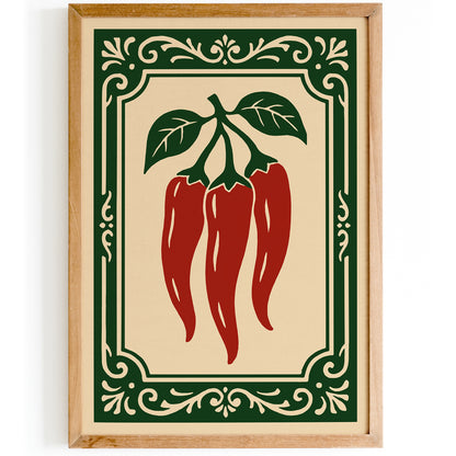 Chilli Peppers Rococo Style Kitchen Wall Art Print