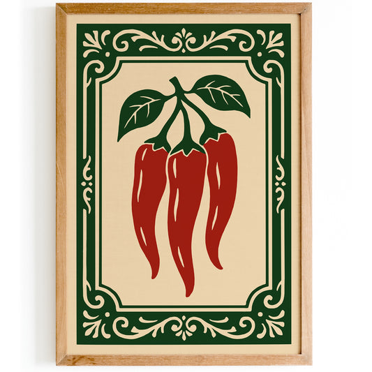 Chilli Peppers Rococo Style Kitchen Wall Art Print
