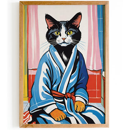 Bathrobe Cat Wall Poster