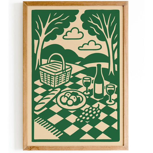 Hyde Park London Picnic Illustration Poster in Green