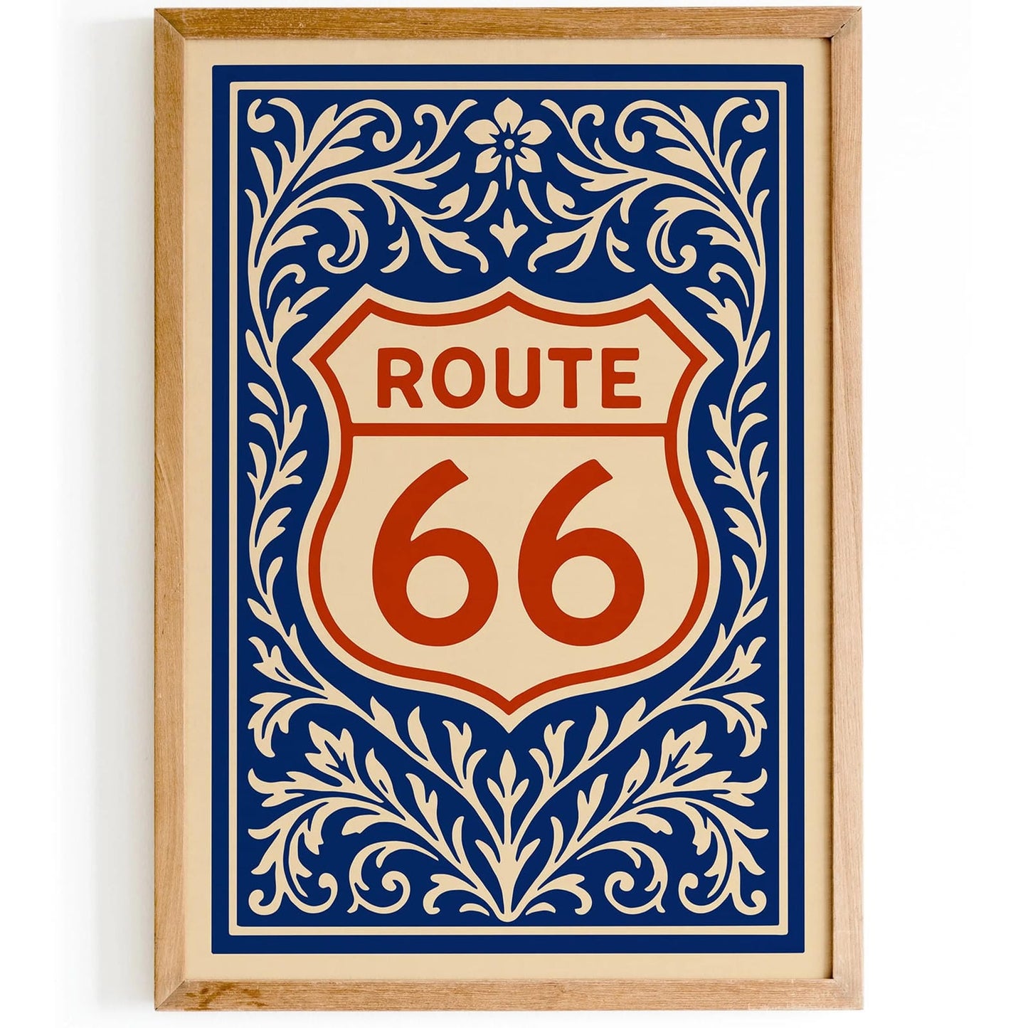 Rout 66 Poster - USA Blue and Red Art Print