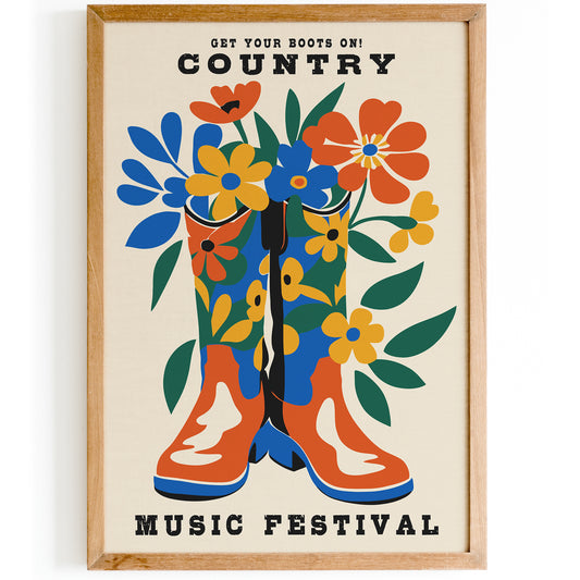 Country Boots and Flowers Poster