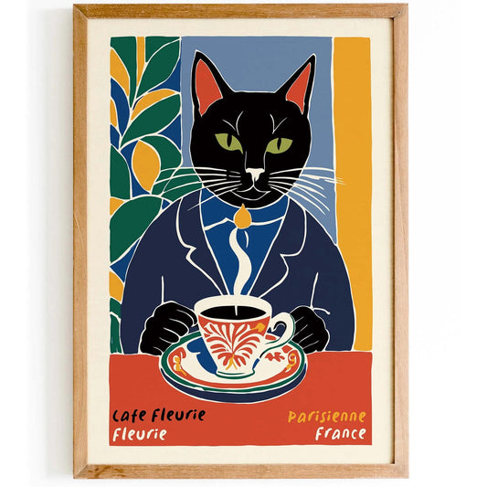 Parisian Cat at Café Fleurie Poster