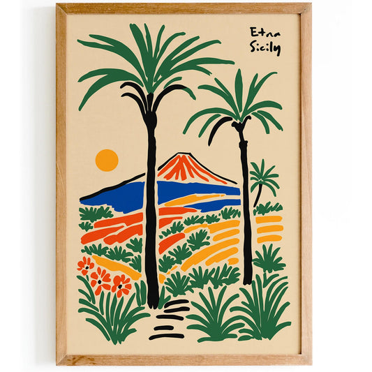 Etna Sicily Mountain Travel Poster