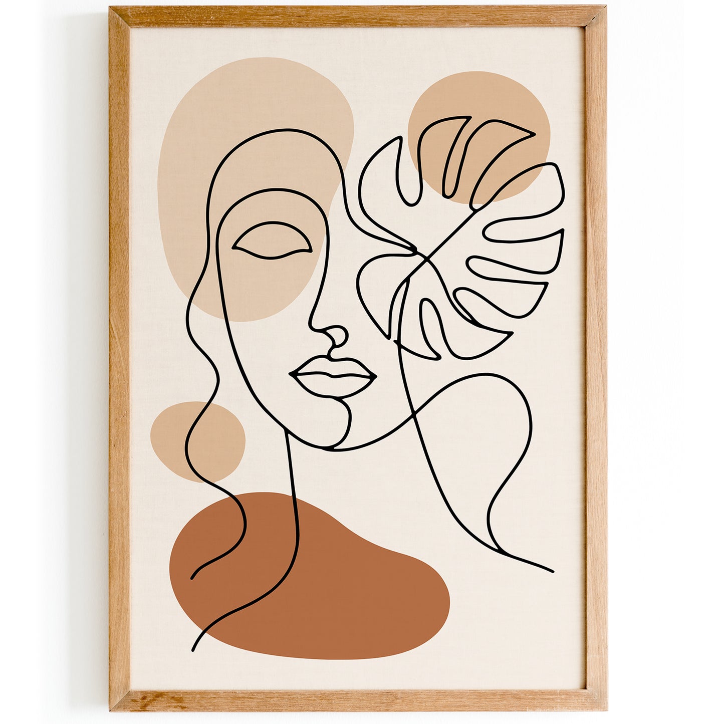 Line Art Woman Face and Monstera Leaf Poster