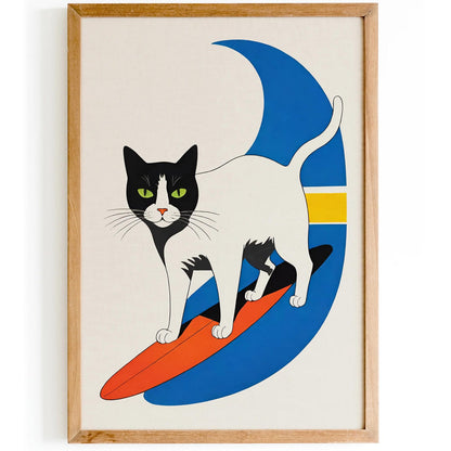 Surfing Cat - Quirky Wall Art Print
