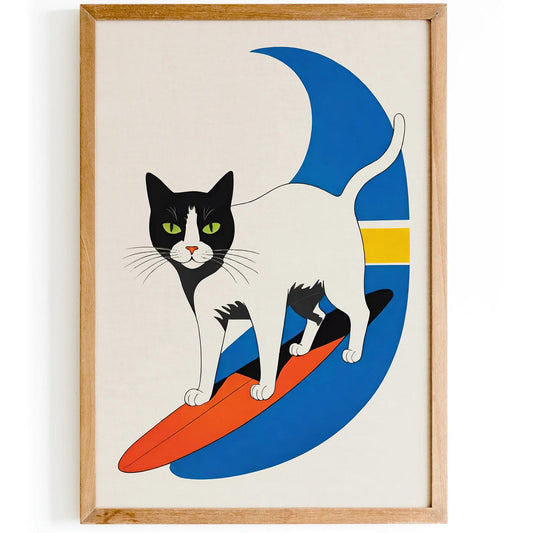 Surfing Cat - Quirky Wall Art Print