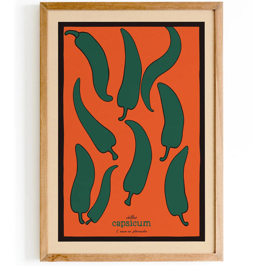 Retro Capsicum Chillies Wall Art Poster