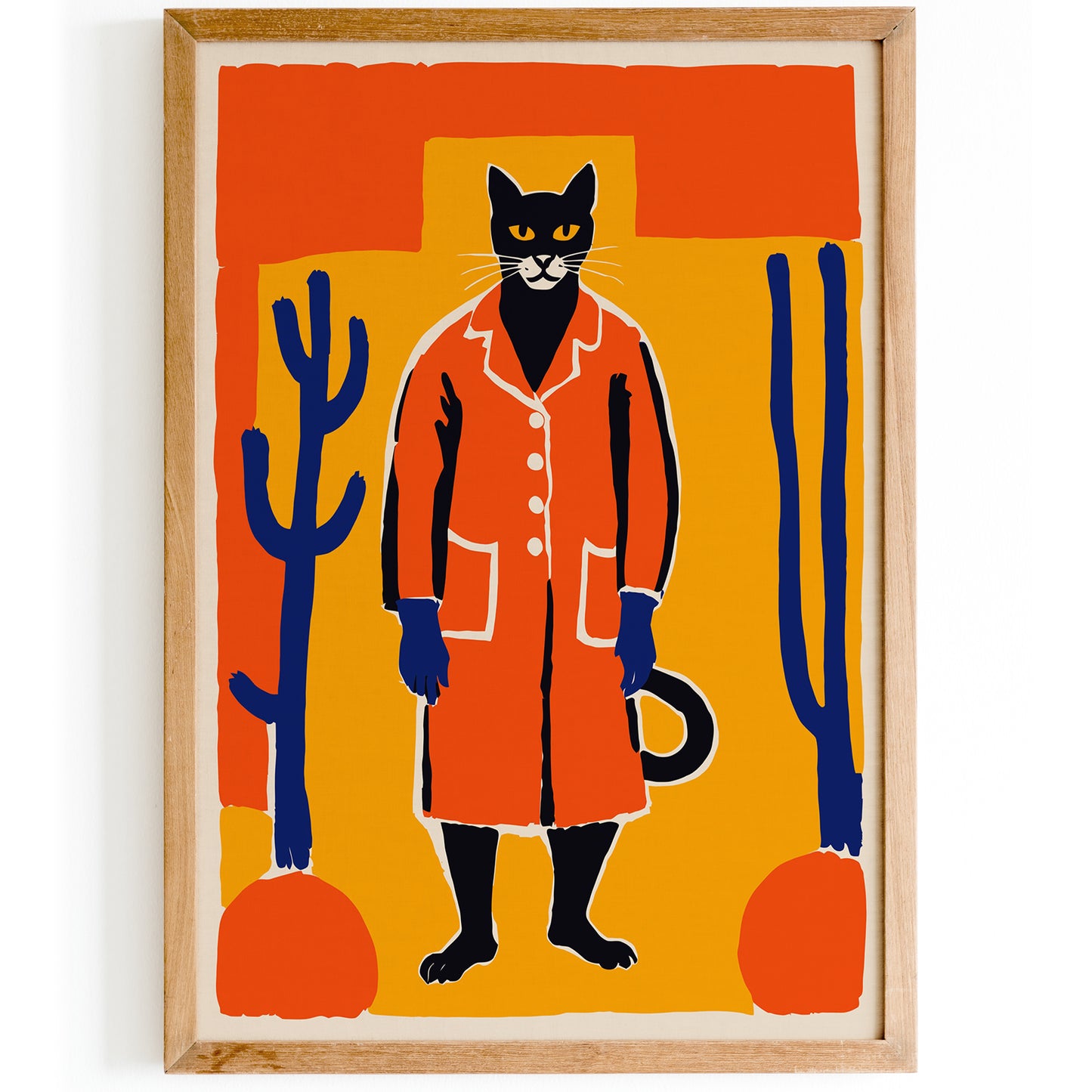 Folk Cat Farmer Wall Art Print