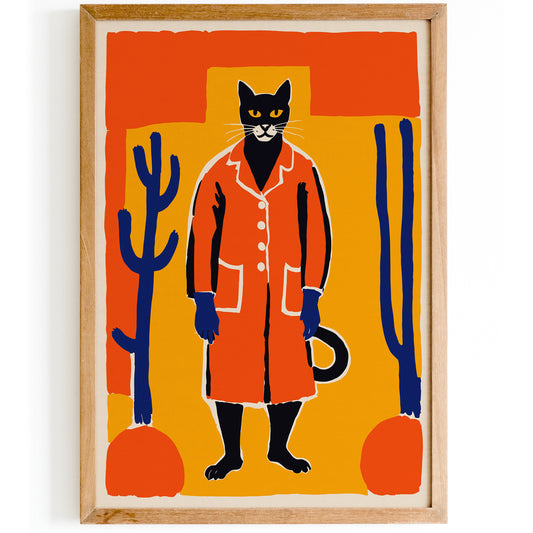 Folk Cat Farmer Wall Art Print