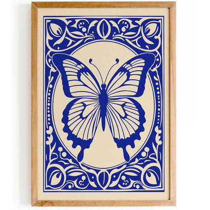 Blue Rococo Butterfly Elegant Art Print