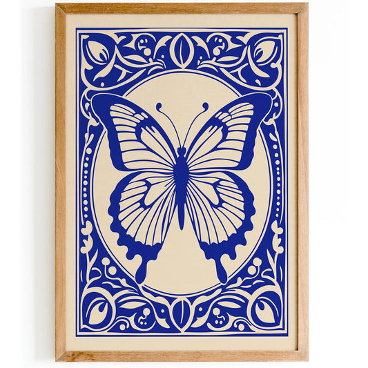 Blue Rococo Butterfly Elegant Art Print