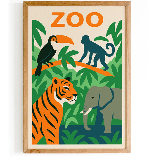 Tropical Zoo Poster – Cute Kids Room Wall Art