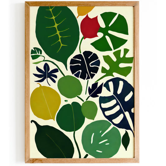 Green Floral Mid-Century Shapes Poster